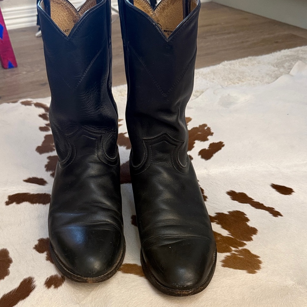 Justin Boots Black Leather Western Boots